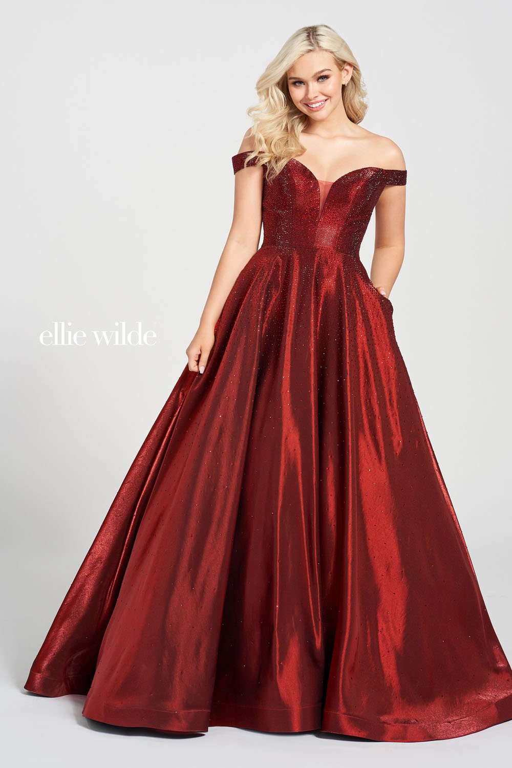 Ellie Wilde Wine EW122106 Prom Dress Image.  Wine formal dress.