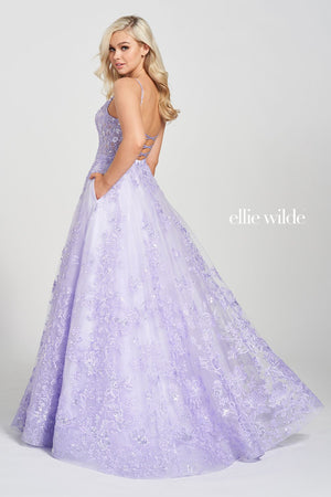 Ellie Wilde Lavender EW122109 Prom Dress Image.  Lavender formal dress.