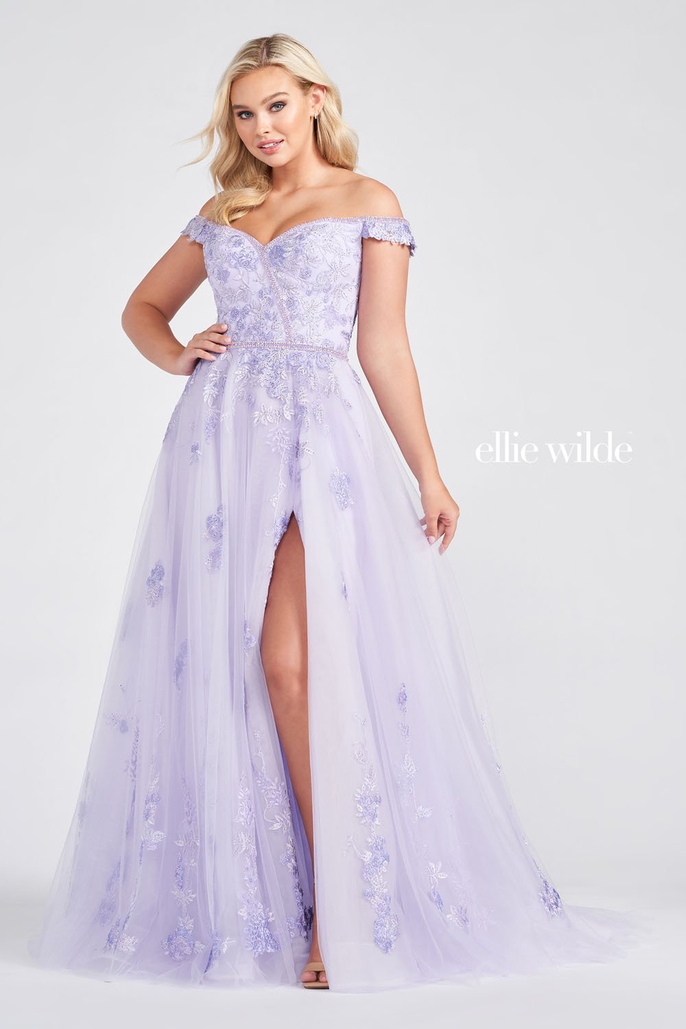 Ellie Wilde Lavender EW122111 Prom Dress Image.  Lavender formal dress.