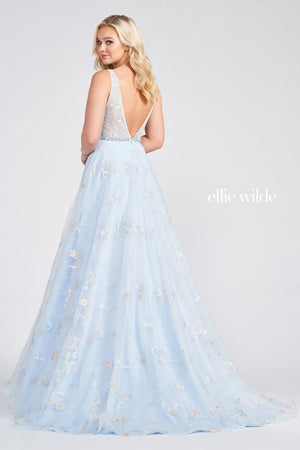 Ellie Wilde Light Blue Multi EW122114 Prom Dress Image.  Light Blue Multi formal dress.