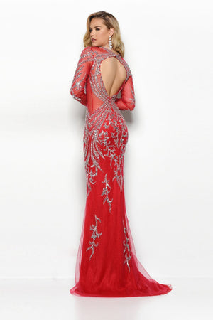 Jasz Couture 6204 dress images in these colors: Nude, Red Silver, Black Silver.