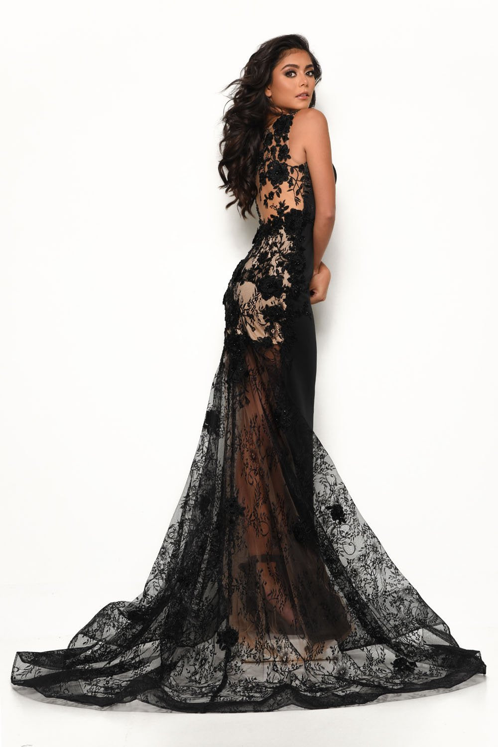 Jasz Couture 7005 dress images in these colors: Black Nude, Red Nude.