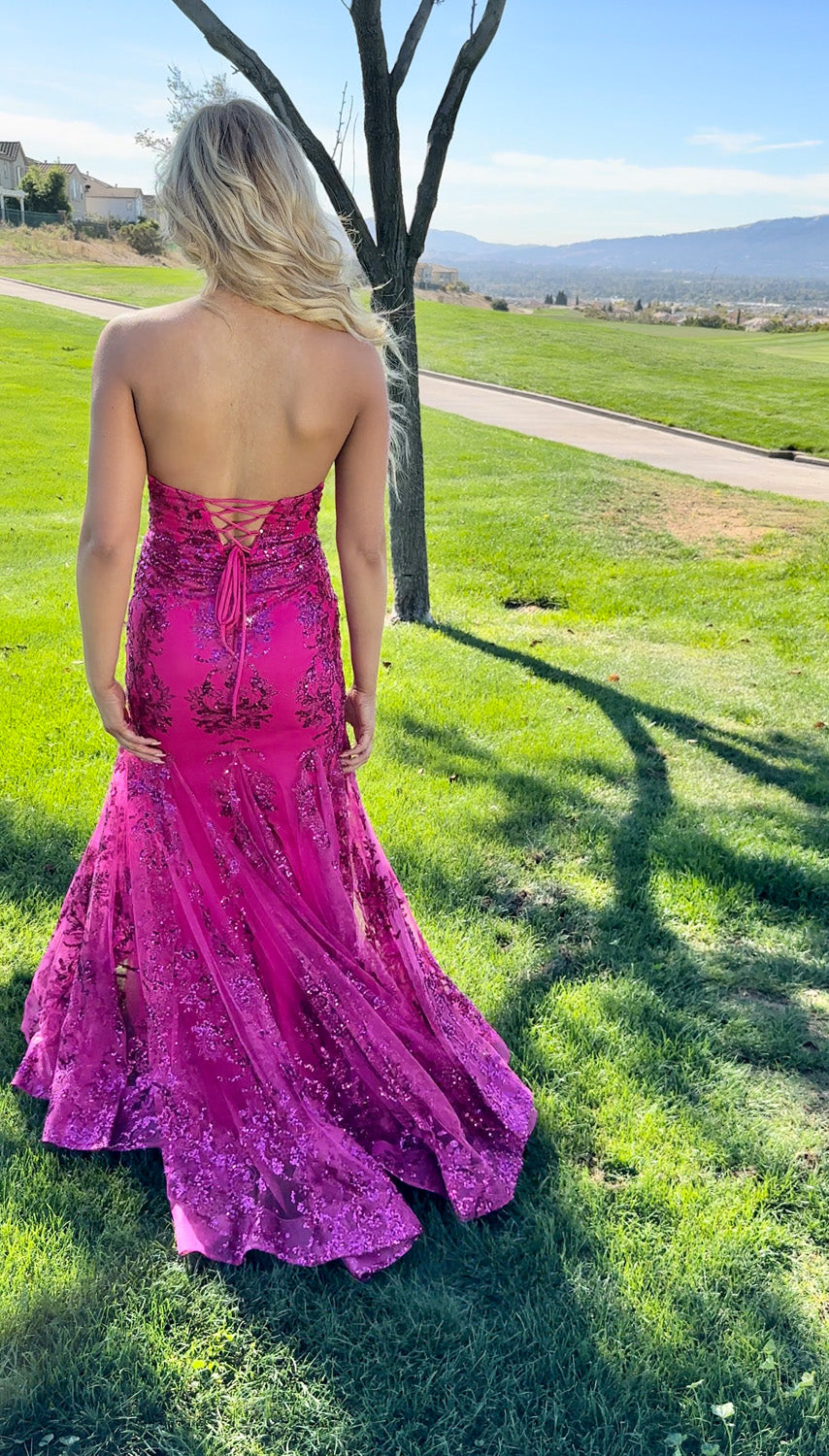 Jasz Couture 7403 prom dress images.  Jasz Couture 7403 is available in these colors: Black Multi, Fuchsia, Pink, Purple, Slate.