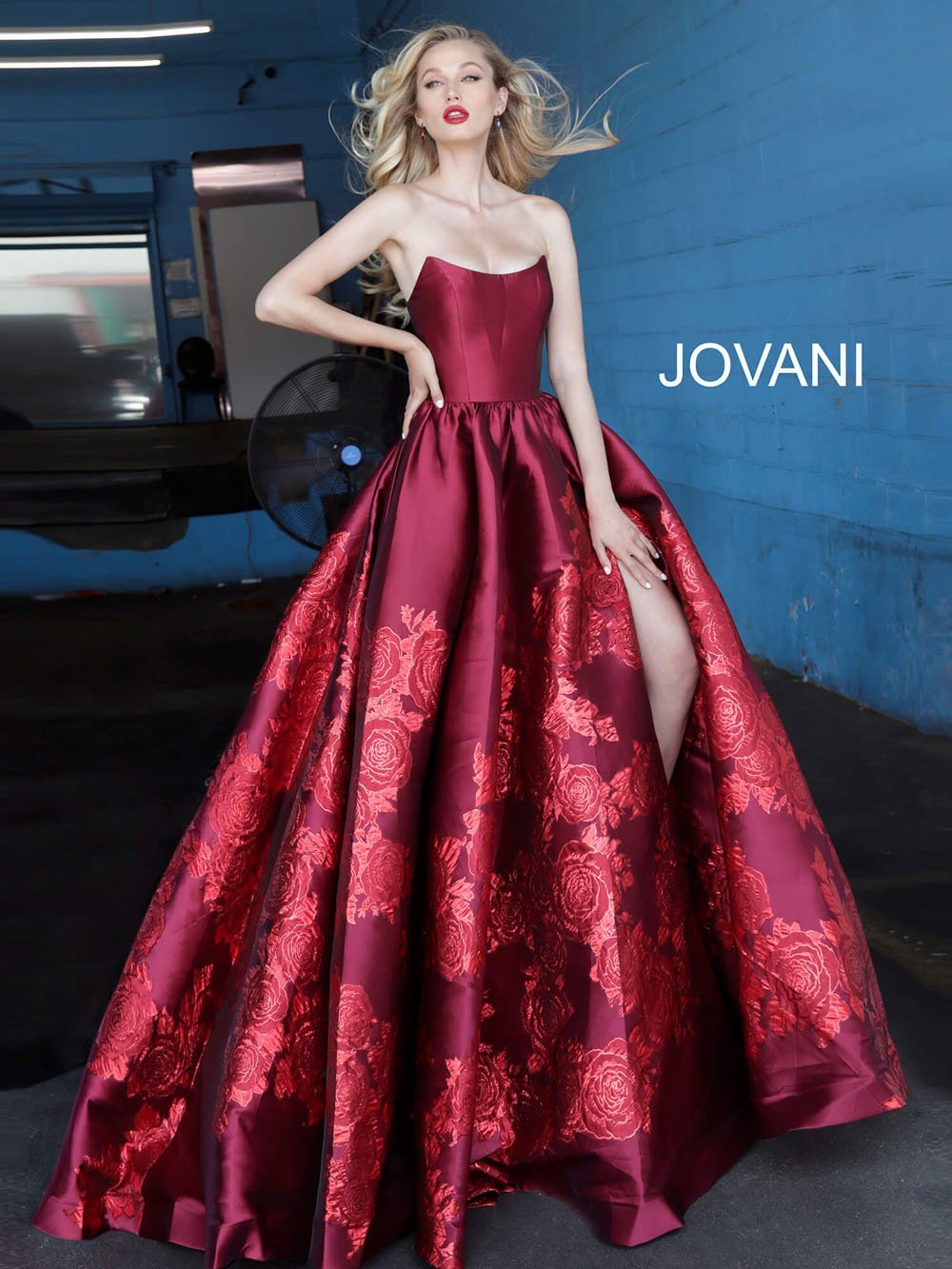 Jovani 02038 dress images in these colors: Green, Purple, Red.