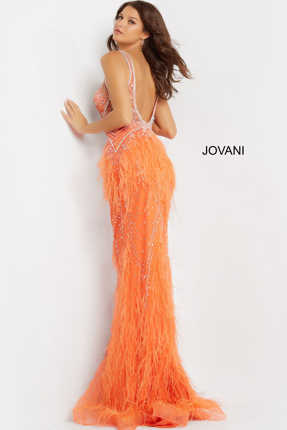 Jovani 03023 orange prom dresses images.