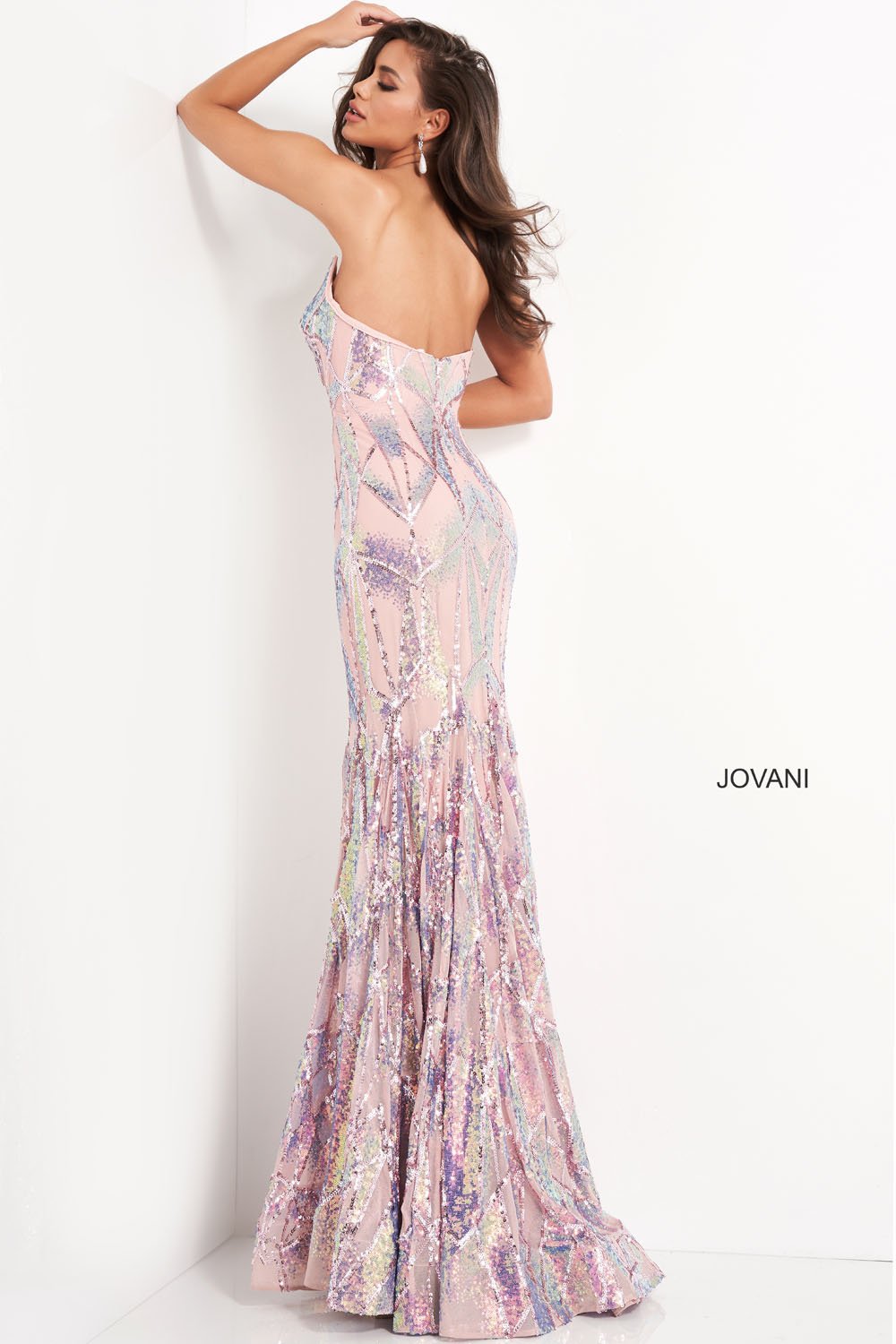 Jovani 05100 dress images in these colors: Black Multi, Light Blue, Navy, Pink.