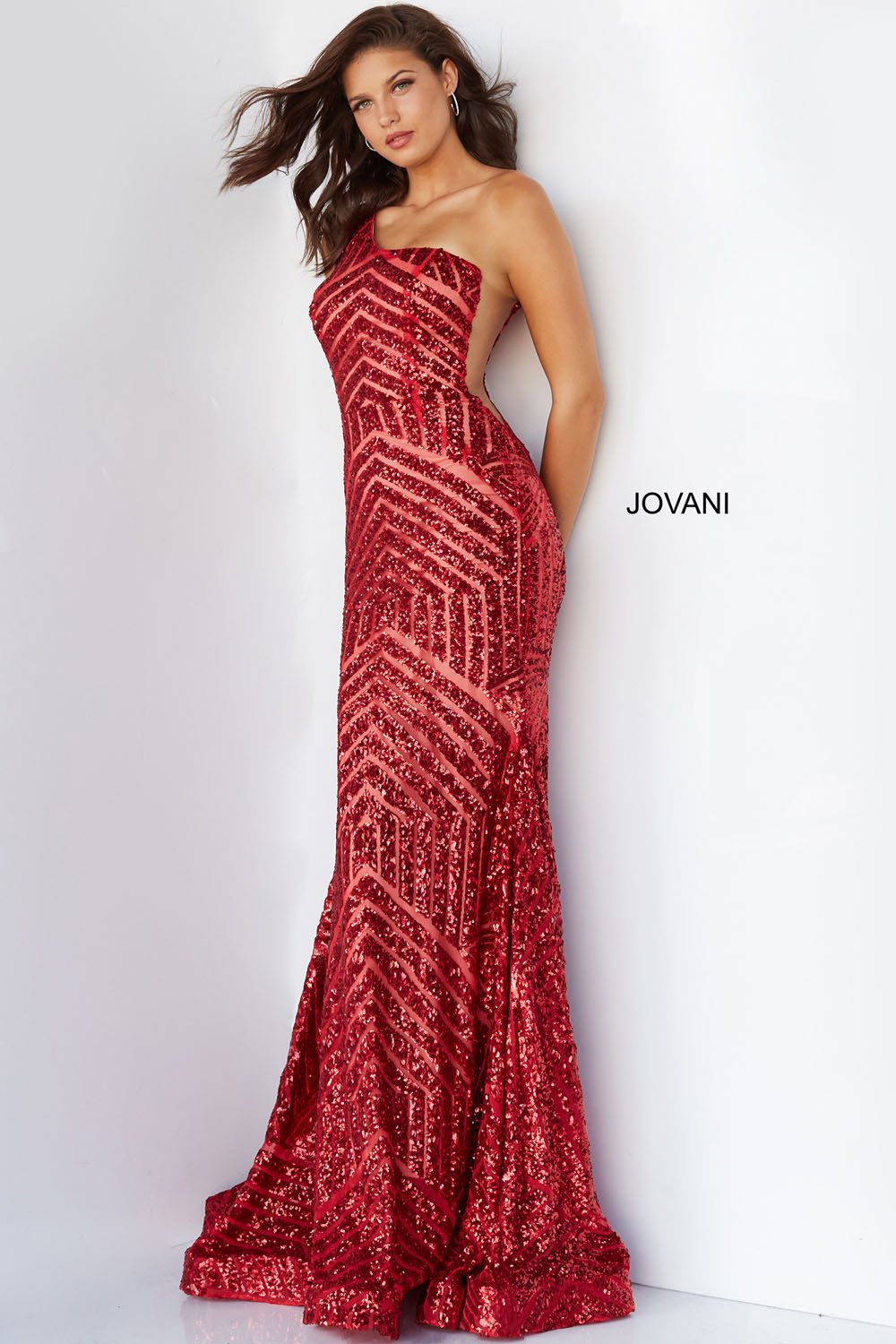 Jovani 06017 prom dress images.  Jovani style 06017 is available in these colors: Red, Purple, Blush, Neon Hot Pink.