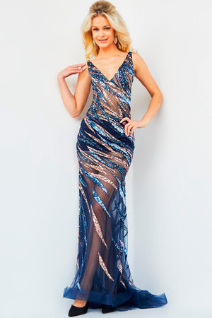 Jovani 06790 Navy prom dress images.  Jovani style 06790 is available in these colors: Gunmetal, Hot Pink, Navy, Orange.