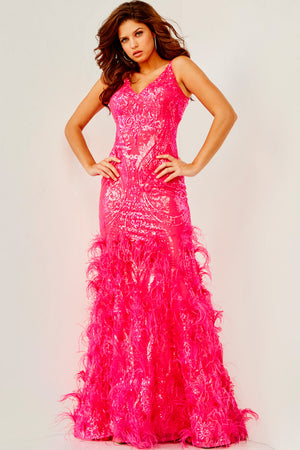 Jovani 07808 Fuchsia prom dress images.  Jovani style 07808 is available in these colors: Fuchsia, Ivory.
