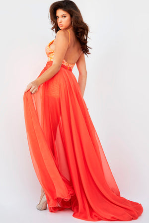 Jovani 07887 Neon Orange prom dress images.  Jovani style 07887 is available in these colors: Black, Neon Orange, White, Yellow.