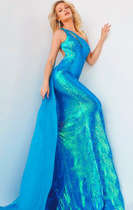 Jovani 08012 prom dress images.  Jovani 08012 is available in these colors: Iridescent Fuchsia, Iridescent Orange, Iridescent Royal, Iridescent White.