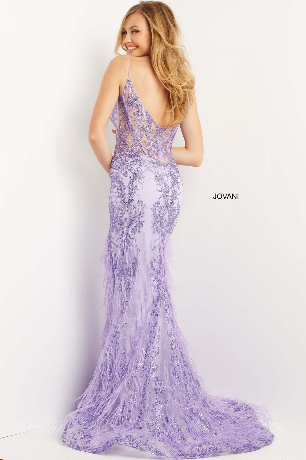 Jovani 08141 prom dress images.  Jovani style 08141 is available in these colors: Lilac, Ink, Rose Gold, White.