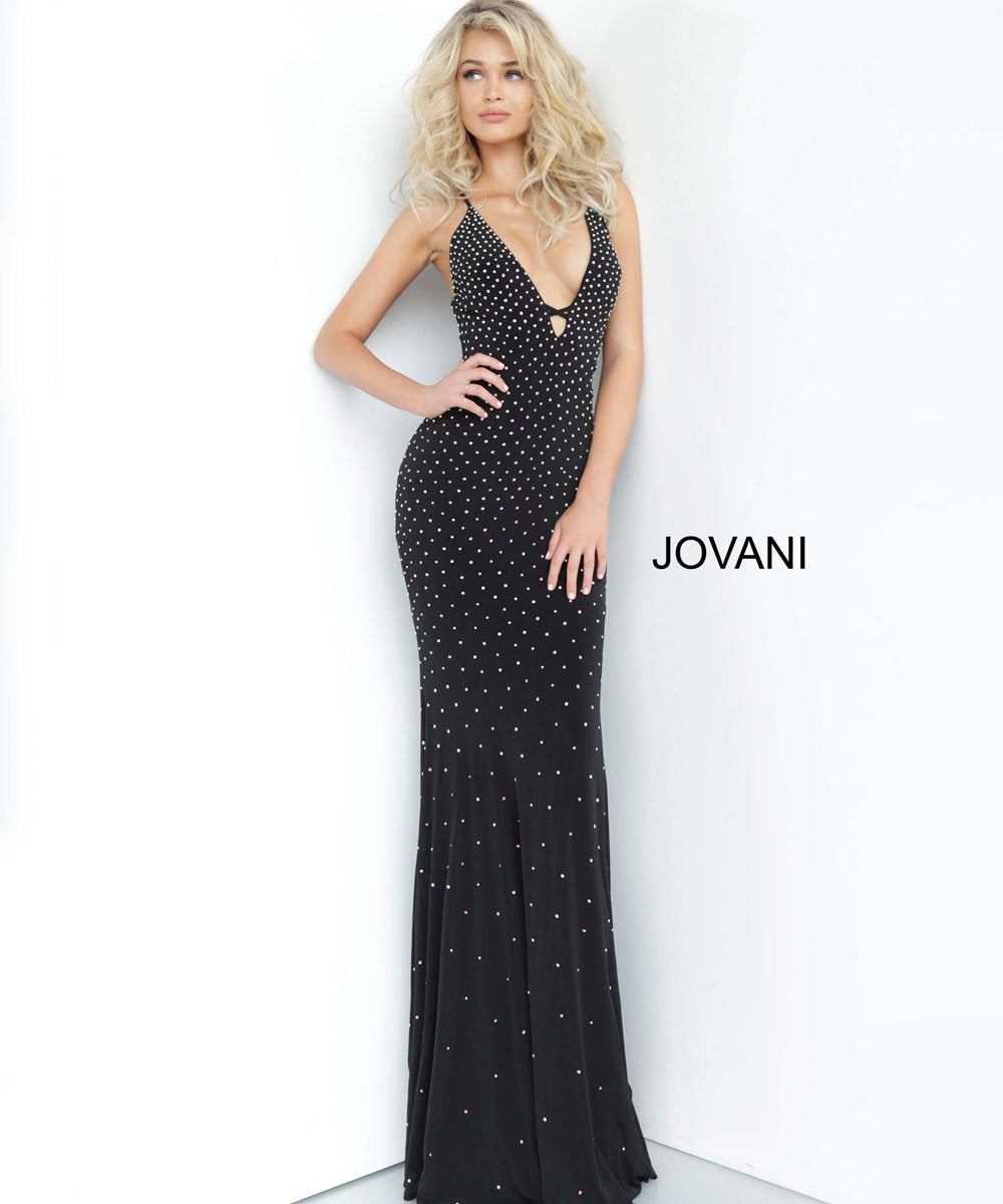 Jovani 1114 dress images in these colors: Black, Blush, Light Blue, Navy, Red, White.