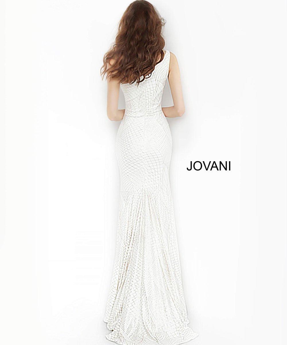 Jovani 1119 dress images in these colors: Magenta, Off White Gold, Navy.
