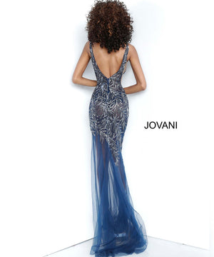 Jovani 1863 dress images in these colors: Navy, Silver Nude, White.