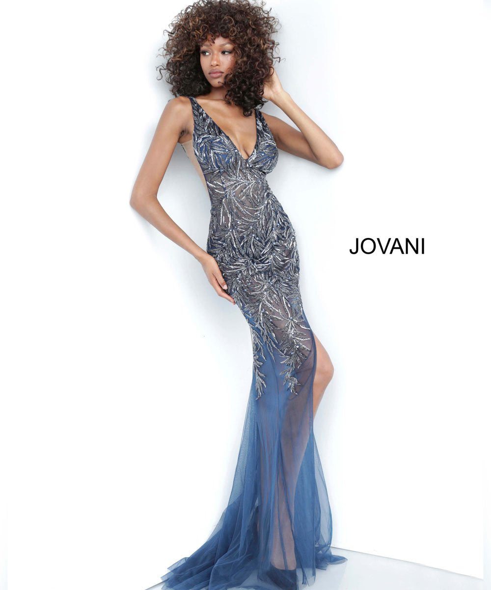 Jovani 1863 dress images in these colors: Navy, Silver Nude, White.