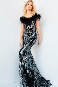 Jovani 22346 prom dress images.  Jovani 22346 is available in these colors: Black Gunmetal, Black Rose.