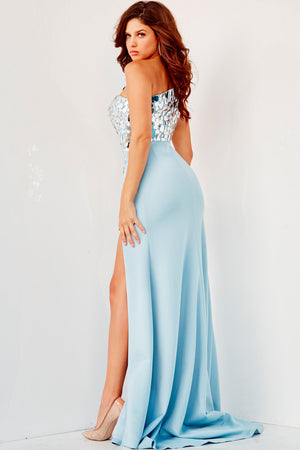 Jovani 22410 Light Blue prom dress images.  Jovani style 22410 is available in these colors: Black, Light Blue.
