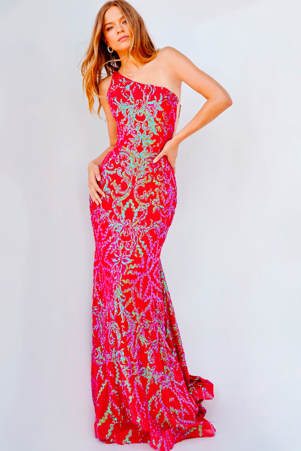 Jovani 22845 prom dress images.  Jovani 22845 is available in these colors: Iridescent Purple, Iridescent Red.