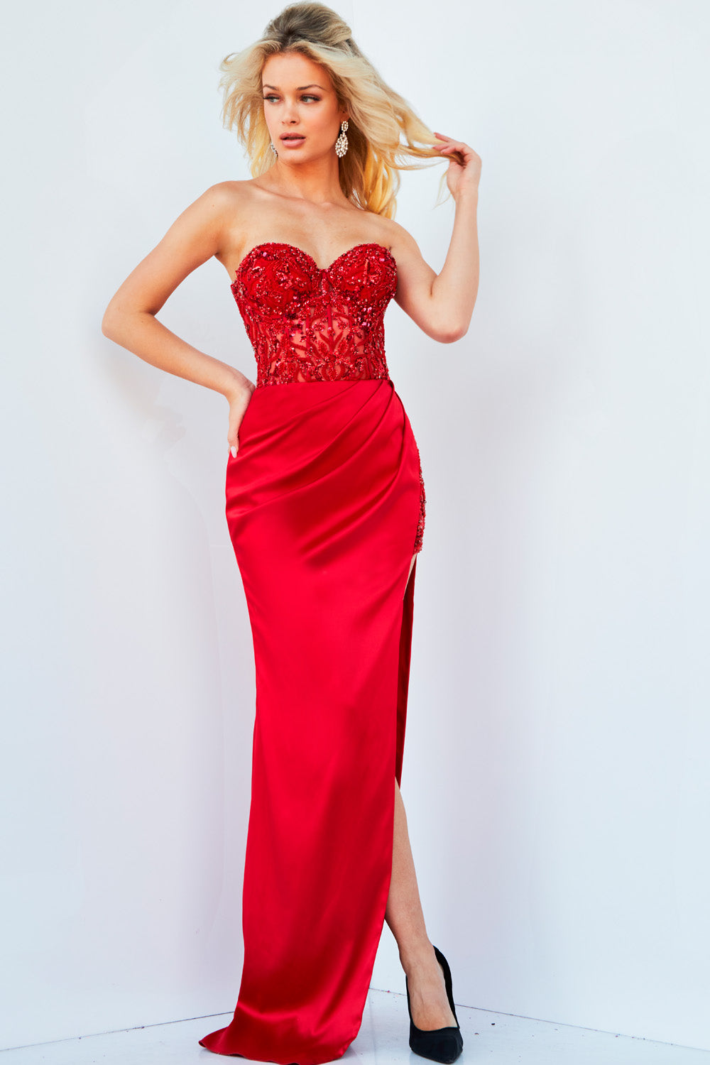 Jovani 22911 prom dress images.  Jovani 22911 is available in these colors: Black, Emerald, Off White, Red.