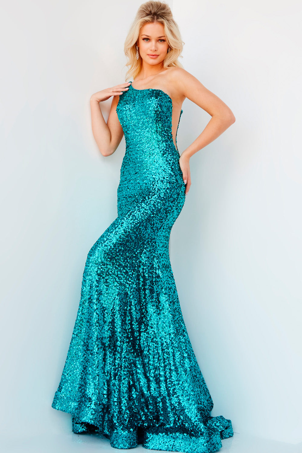 Jovani 23076 prom dress images.  Jovani 23076 is available in these colors: Emerald, Gold, Lilac, Turquoise.