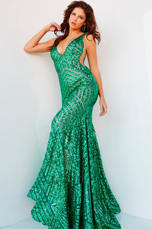Jovani 24097 Emerald prom dress images.  Jovani style 24097 is available in these colors: Emerald, Iridescent Blue, Neon Hotpink, Iridescent Violet.