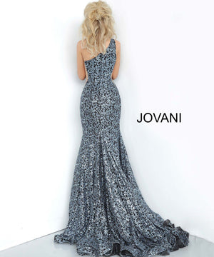 Jovani 3927 dress images in these colors: Black, Black Blue, Peacock, Red.