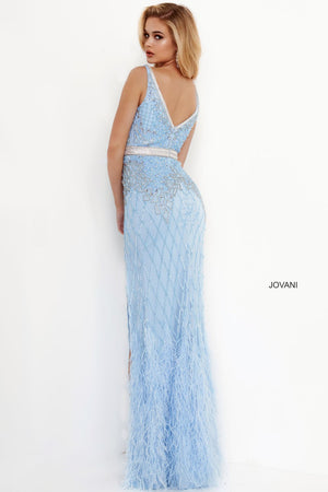 Jovani 55796 dress images in these colors: Black, Ivory, Light Blue.