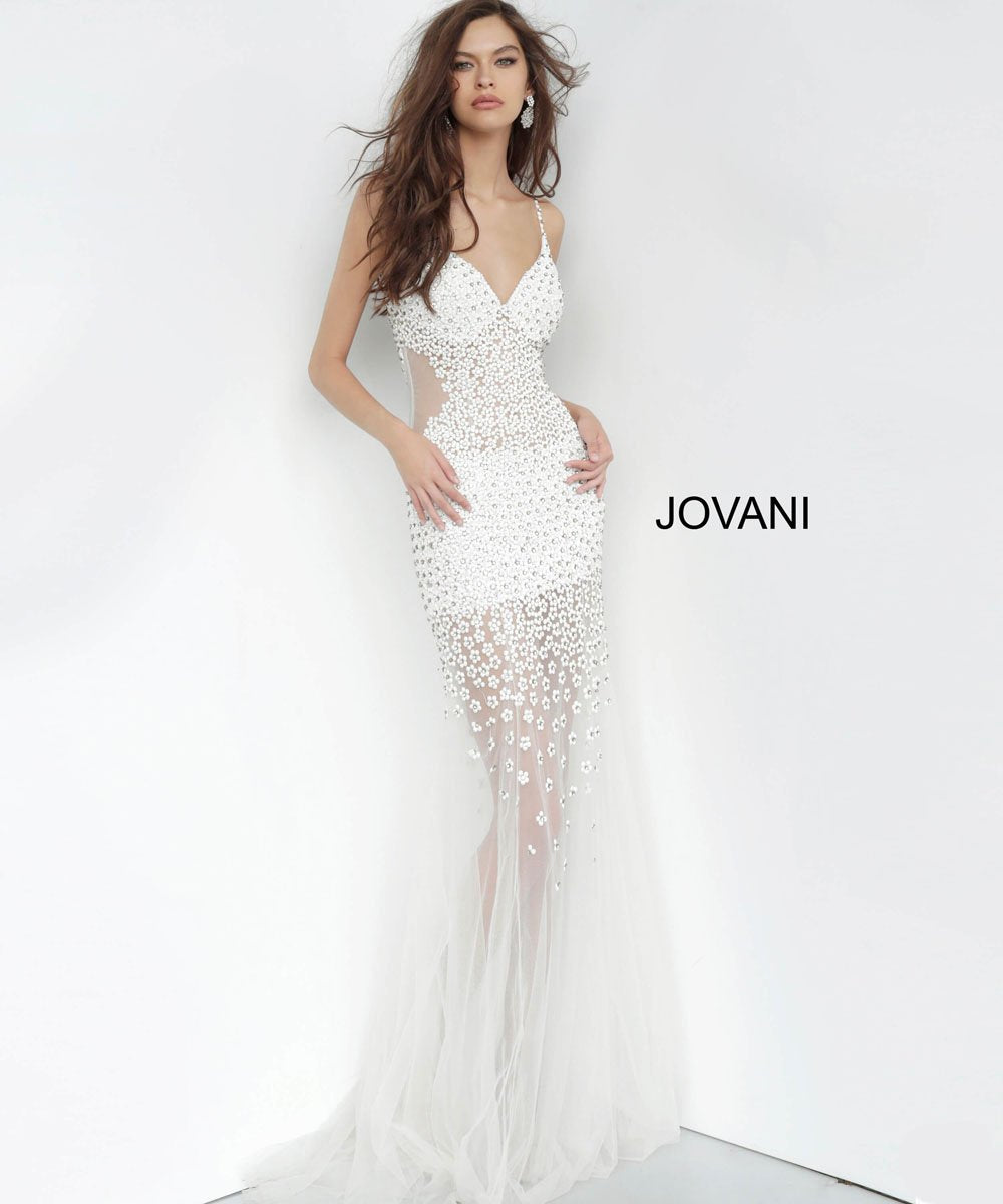 Jovani 60695 dresses are available in the following colors: Black, Blush, Off White. $640 is the  best price guarantee