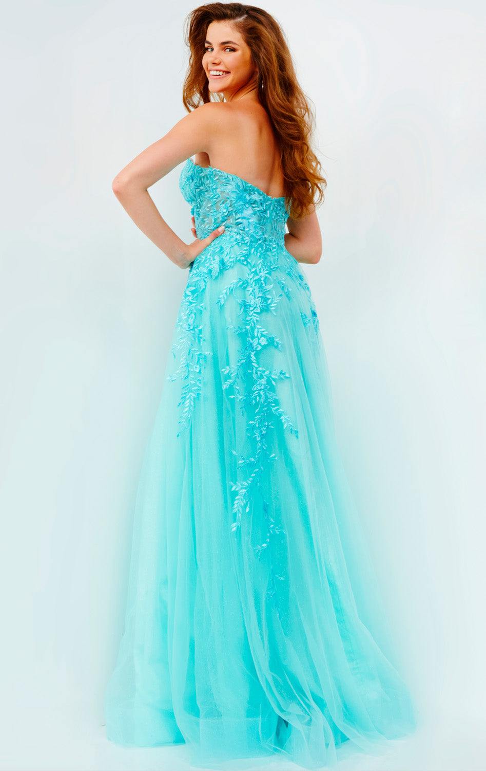 Jovani JVN05811 prom dress images.  Jovani JVN05811 is available in these colors: Turquoise, Fuchsia, Lilac, Mint, Yellow.