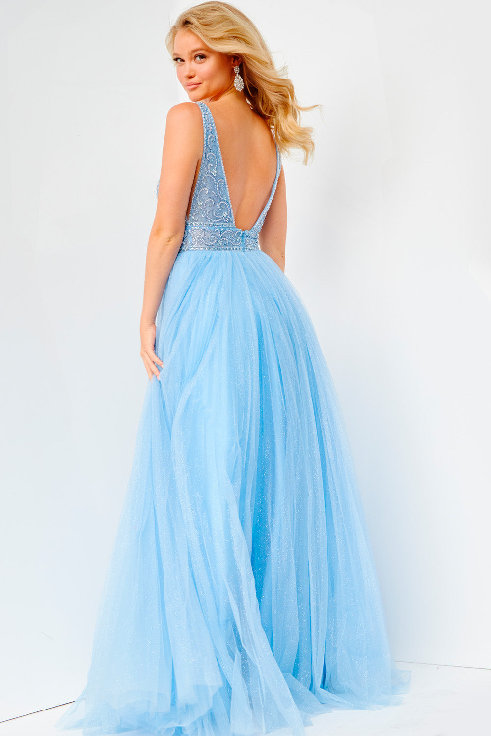Jovani JVN05818 prom dress images.  Jovani JVN05818 is available in these colors: Light Blue, Blush, Fuchsia.