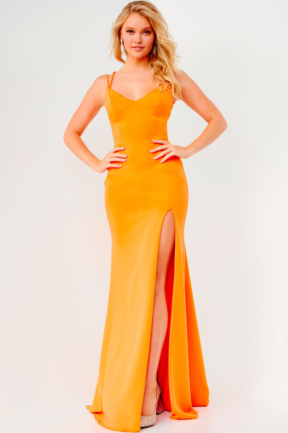 Jovani JVN07402 prom dress images.  Jovani JVN07402 is available in these colors: Orange, Black, Pink, Royal, Yellow.