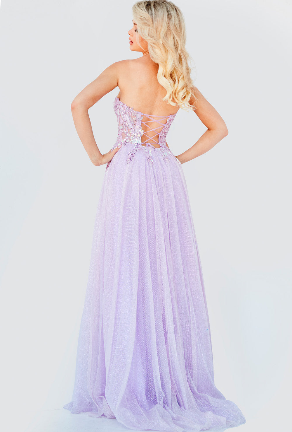 Jovani JVN07434 prom dress images.  Jovani JVN07434 is available in these colors: Pink, Lavender, Light Blue, Off White.