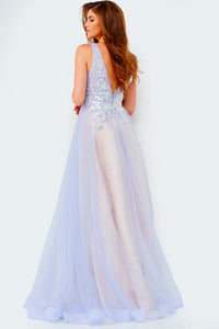 Jovani JVN07638 prom dress images.  Jovani JVN07638 is available in these colors: Lavender, Light Blue, Light Pink.