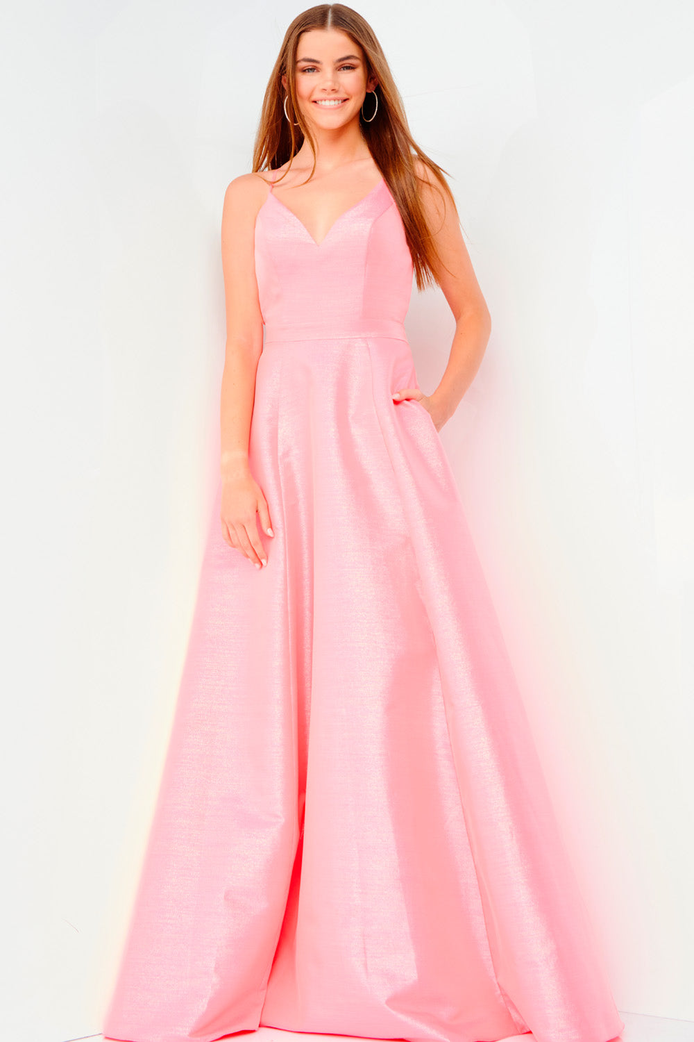 Jovani JVN08156 prom dress images.  Jovani JVN08156 is available in these colors: Hot Pink, Coral, Green.
