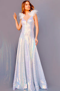 Jovani JVN24164 prom dress images.  Jovani JVN24164 is available in these colors: Iridescent White, Iridescent Blue.