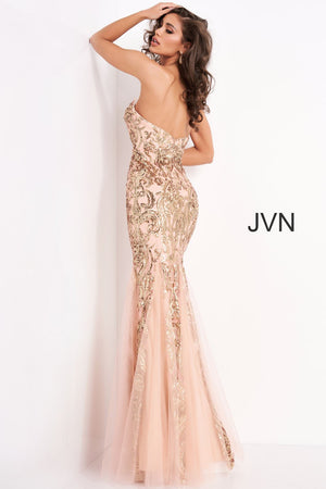Jovani JVN00954 dress images in these colors: Black, Rose Gold.