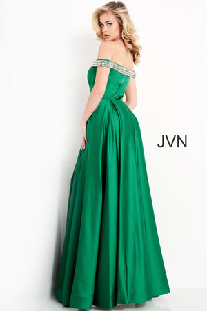Jovani JVN2282 dress images in these colors: Black, Emerald, Off White, Red, Royal.