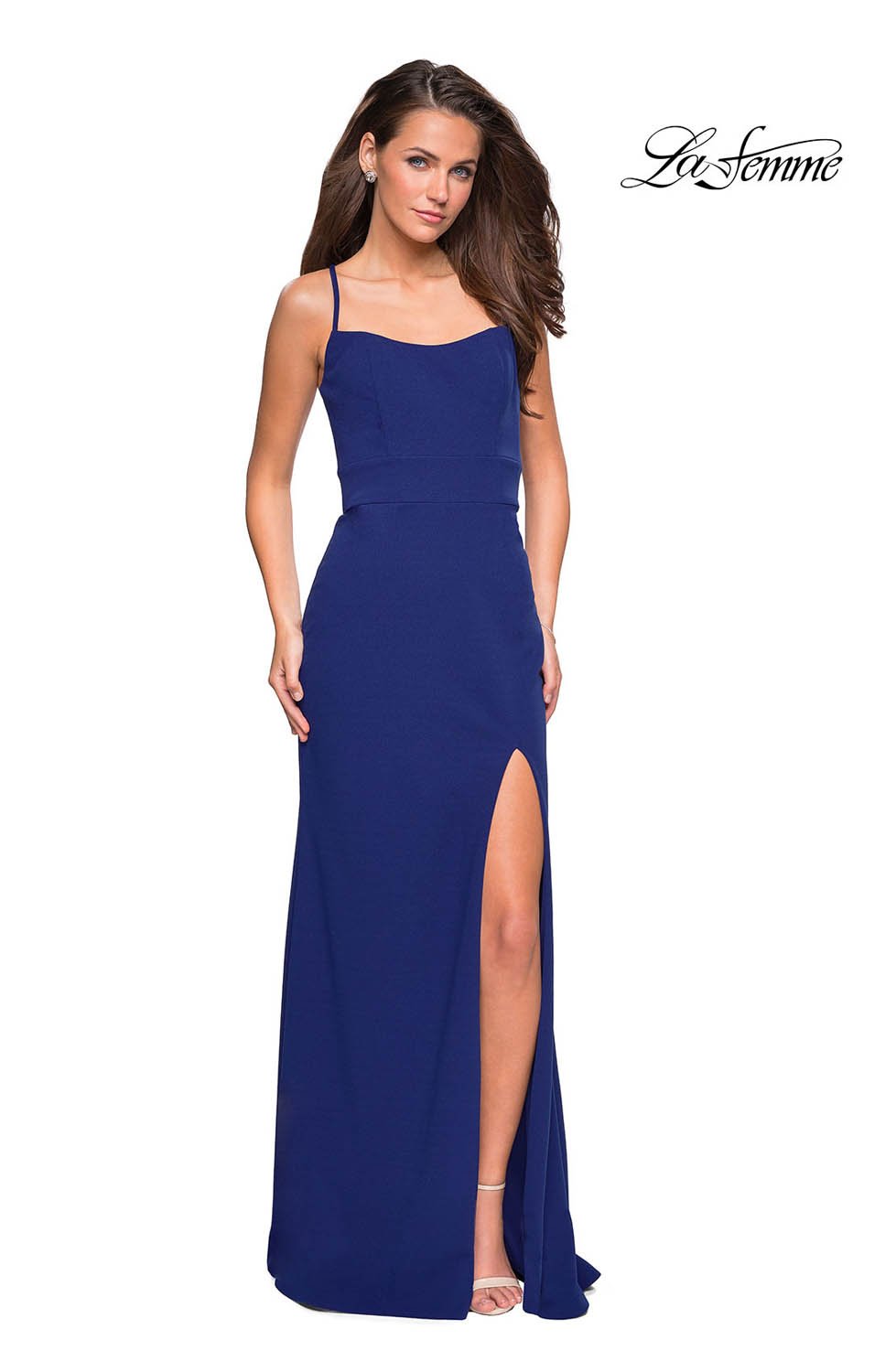 La Femme 26940 dress images in these colors: Black, Burgundy, Sapphire Blue, White.