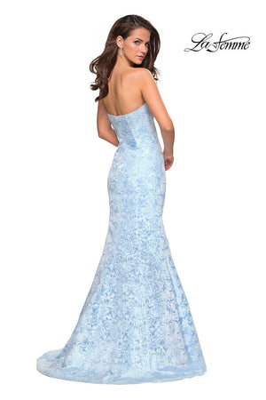 La Femme 26975 dress images in these colors: Black Silver, Light Blue, Light Pink, Yellow.