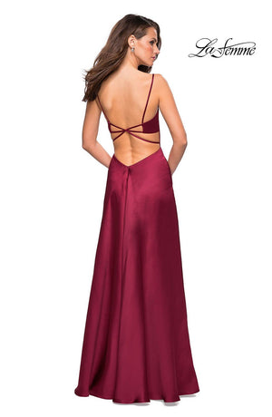 La Femme 26977 dress images in these colors: Deep Red, Platinum, White.