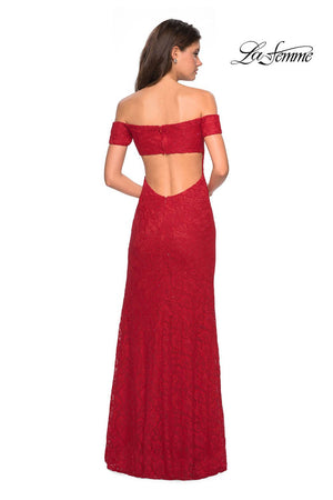 La Femme 26998 dress images in these colors: Deep Red, Navy, Periwinkle.