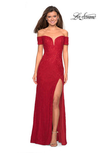 La Femme 26998 dress images in these colors: Deep Red, Navy, Periwinkle.