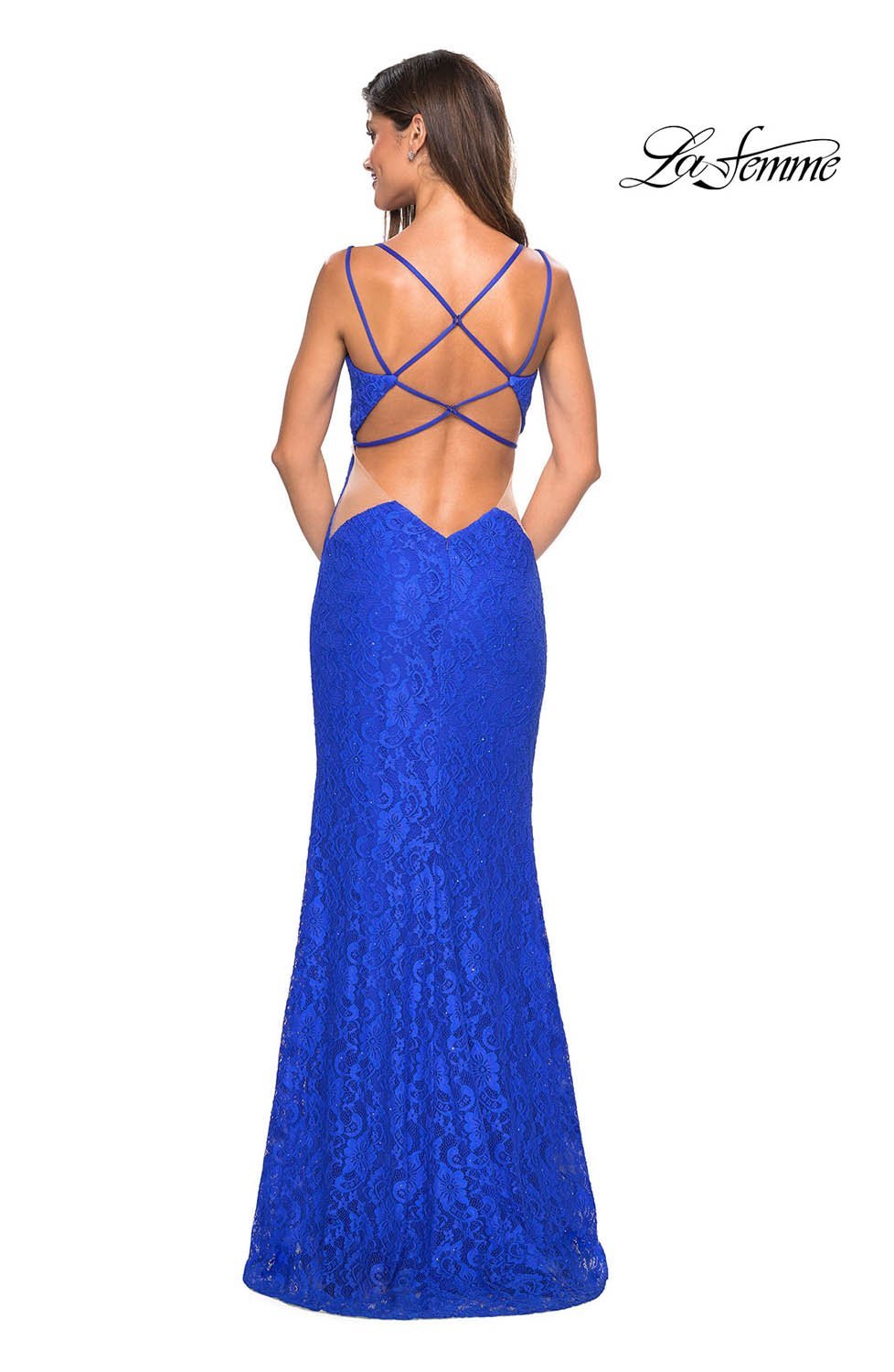 La Femme 27029 dress images in these colors: Black, Electric Blue, Red, White.