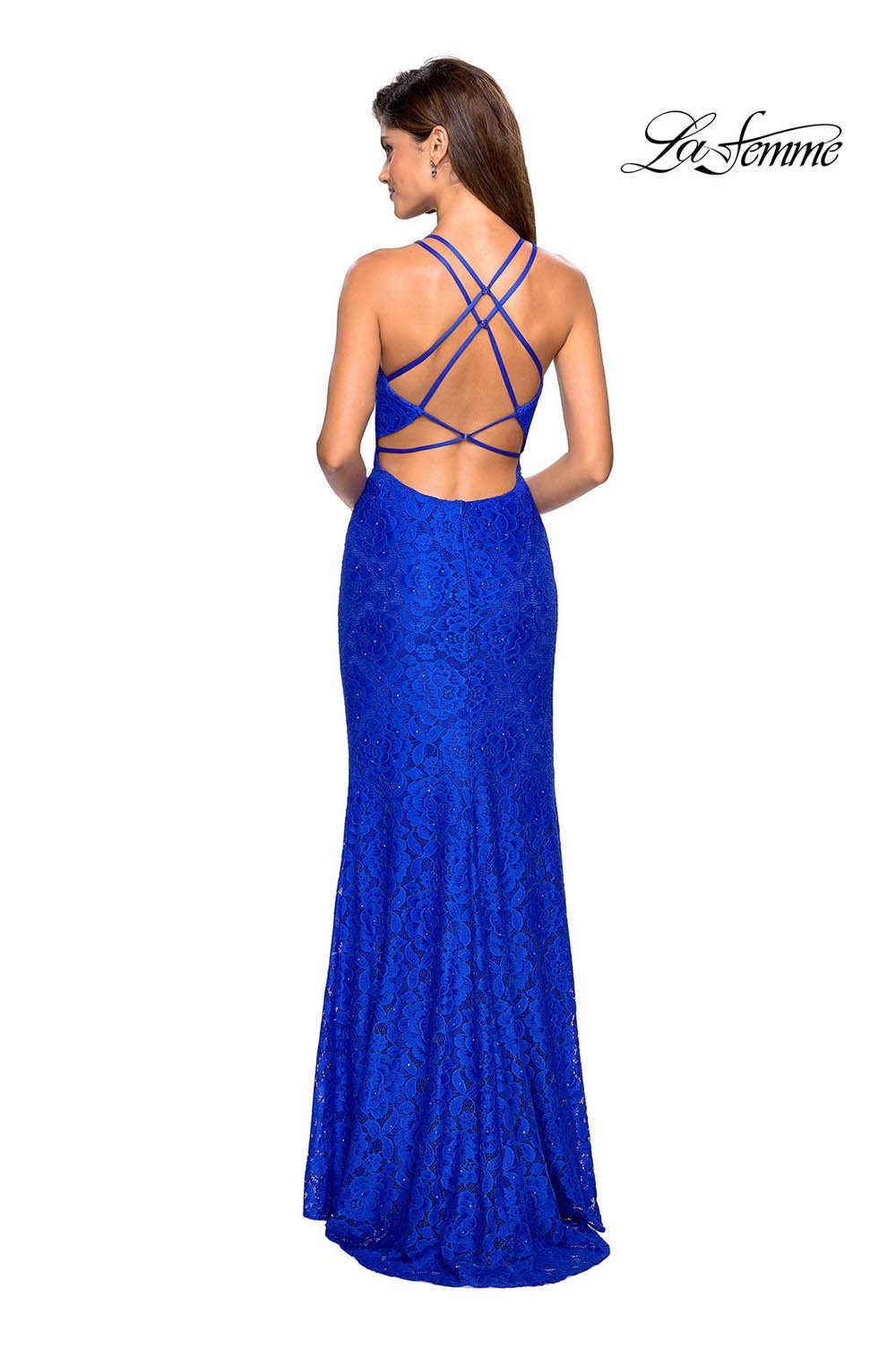 La Femme 27046 dress images in these colors: Electric Blue, Red, White.