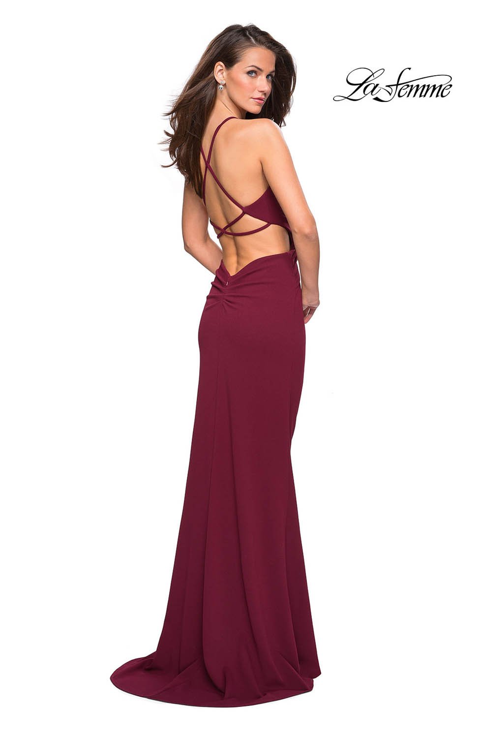 La Femme 27070 dress images in these colors: Black, Burgundy, White.
