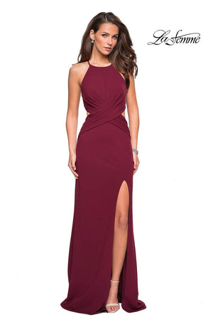 La Femme 27070 dress images in these colors: Black, Burgundy, White.