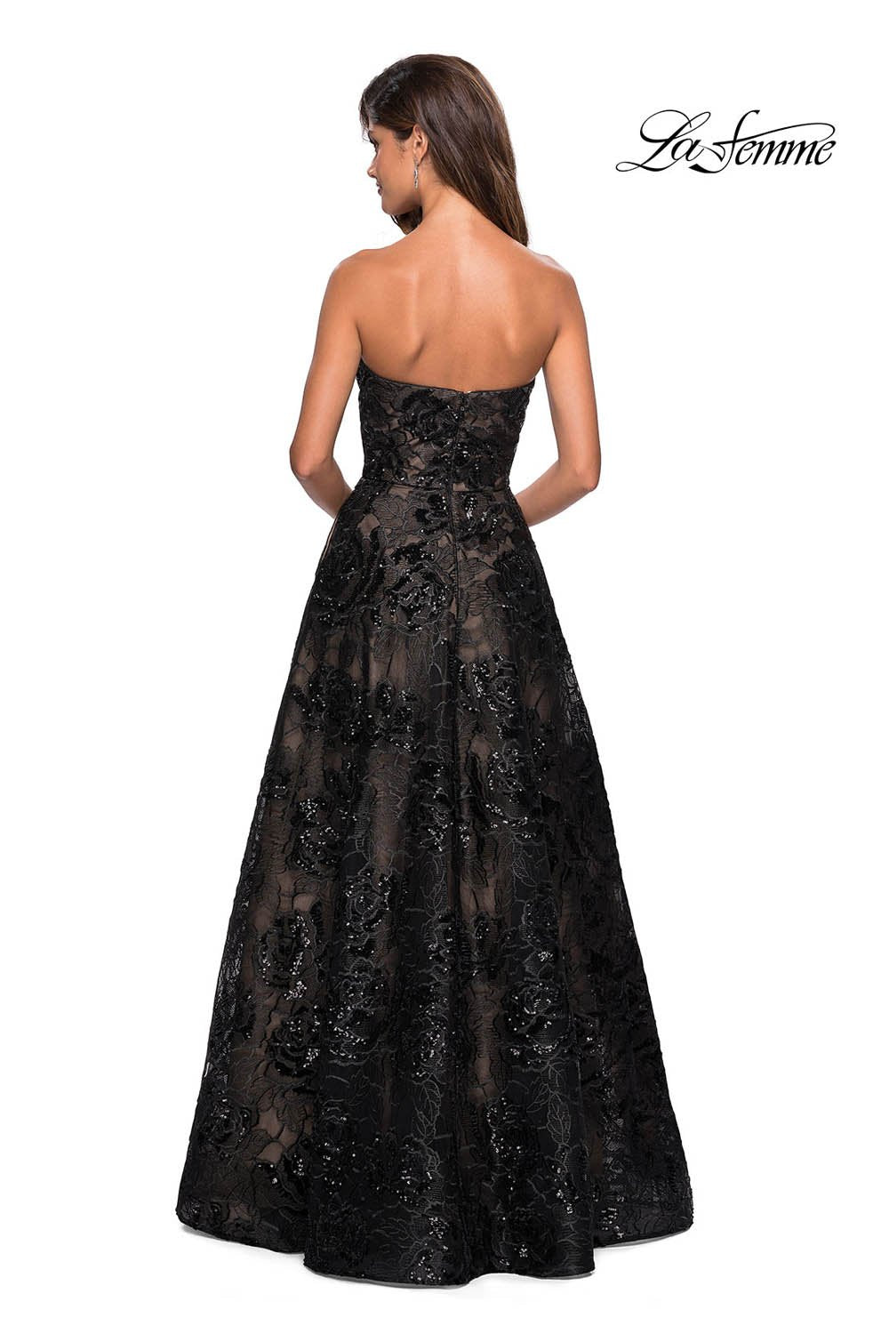 La Femme 27164 dress images in these colors: Black Nude.