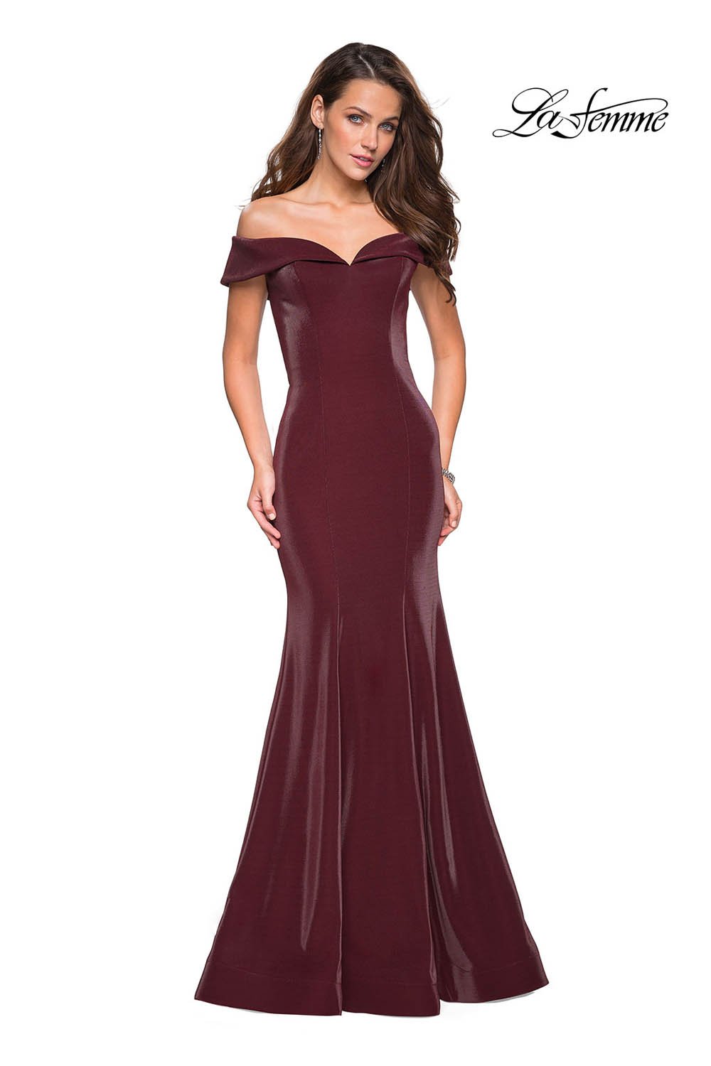 La Femme 27176 dress images in these colors: Black, Garnet, Teal.