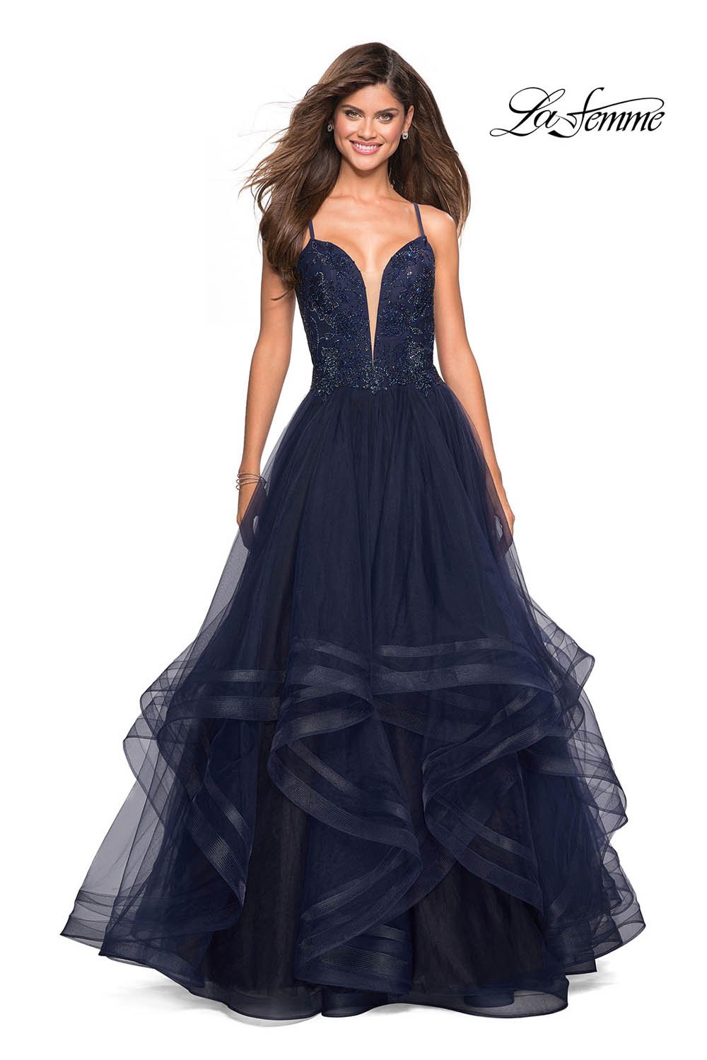 La Femme 27192 dress images in these colors: Navy.